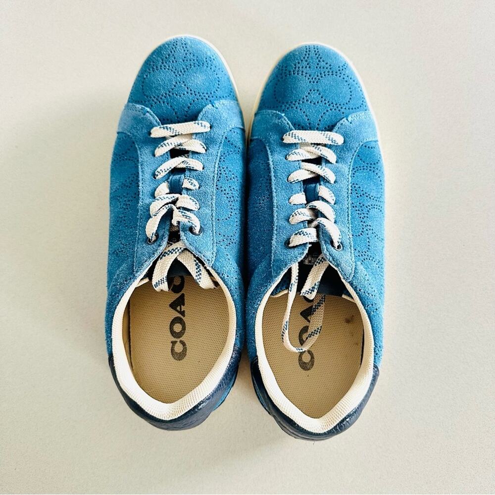 COACH Cobalt Blue White Perforated Logo Suede Clip C Mens Low Top Sneakers 8.5 - Picture 13 of 15
